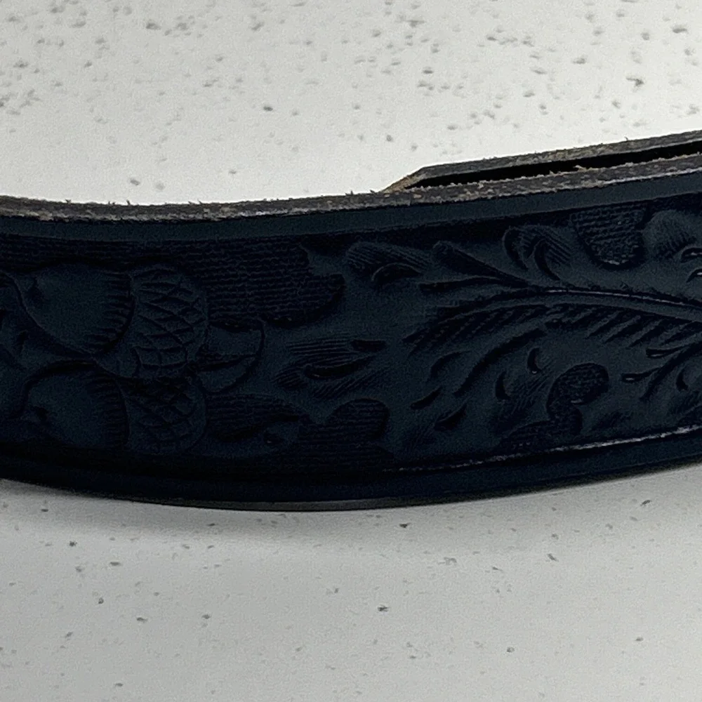 Vintage Chambers Phoenix Tooled Black Leather Western Belt Size 40 USA Cowboy
